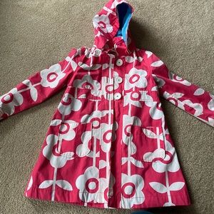 Mini Boden pink jacket for girls size 7-8 pink white flowers rain jacket hood